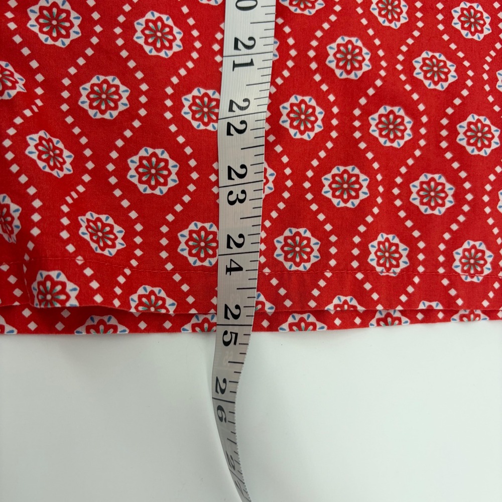 LOFT Womens Small Red White Blouse Geometric Floral Band Collar Elbow Sleeve - Picture 6 of 6